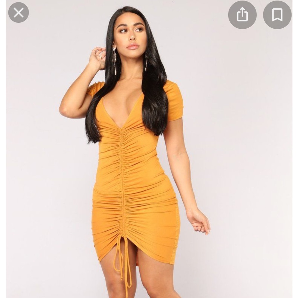 Orange/Mustard Yellow Fitted Ruched Dress